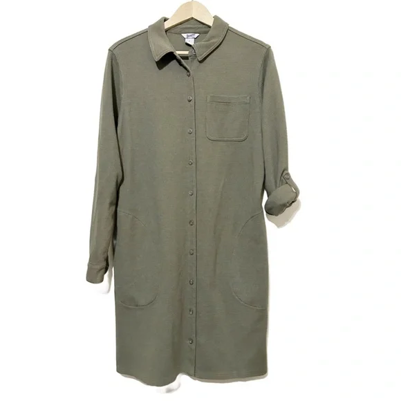 Duluth Trading Company Green Burly Thermal Waffle Knit Shirt Dress - Size Large - Picture 2 of 9
